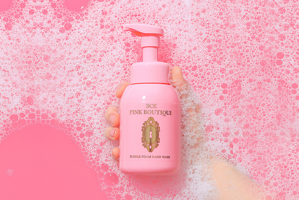 image of 3CE Pink Boutique bubble foam hand wash belgian spa