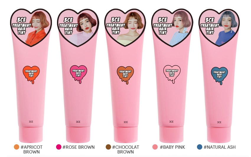 Image of 3ce treatment hair tint packaging all colors